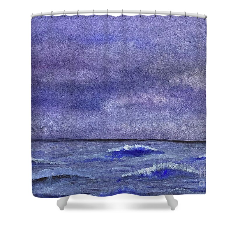 Sea Shower Curtain featuring the painting Sea with Purple Sky by Lisa Neuman