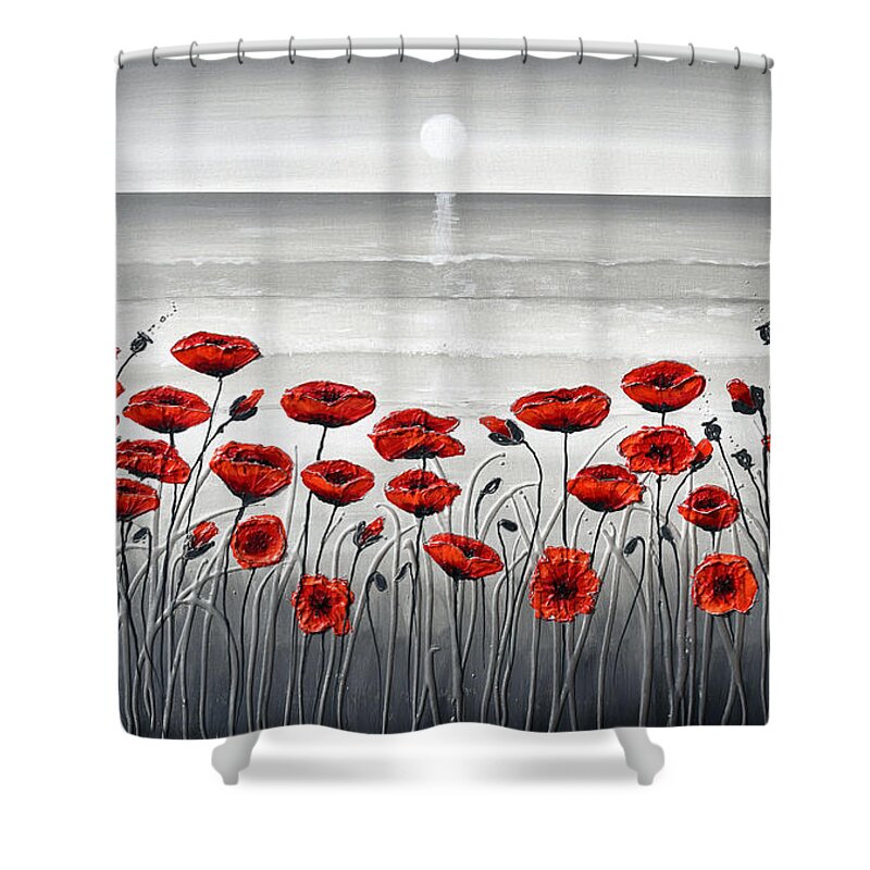 Red Poppies Shower Curtain featuring the painting Sea with Red Poppies by Amanda Dagg