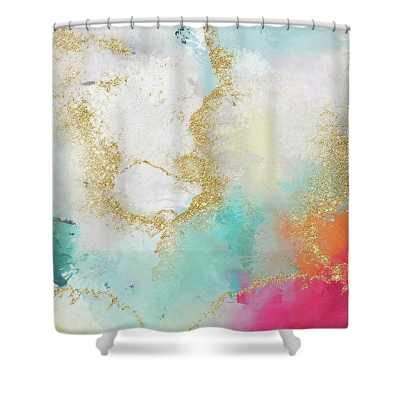 Watercolor Shower Curtain featuring the painting Seafoam Green, Pink And Gold by Modern Art