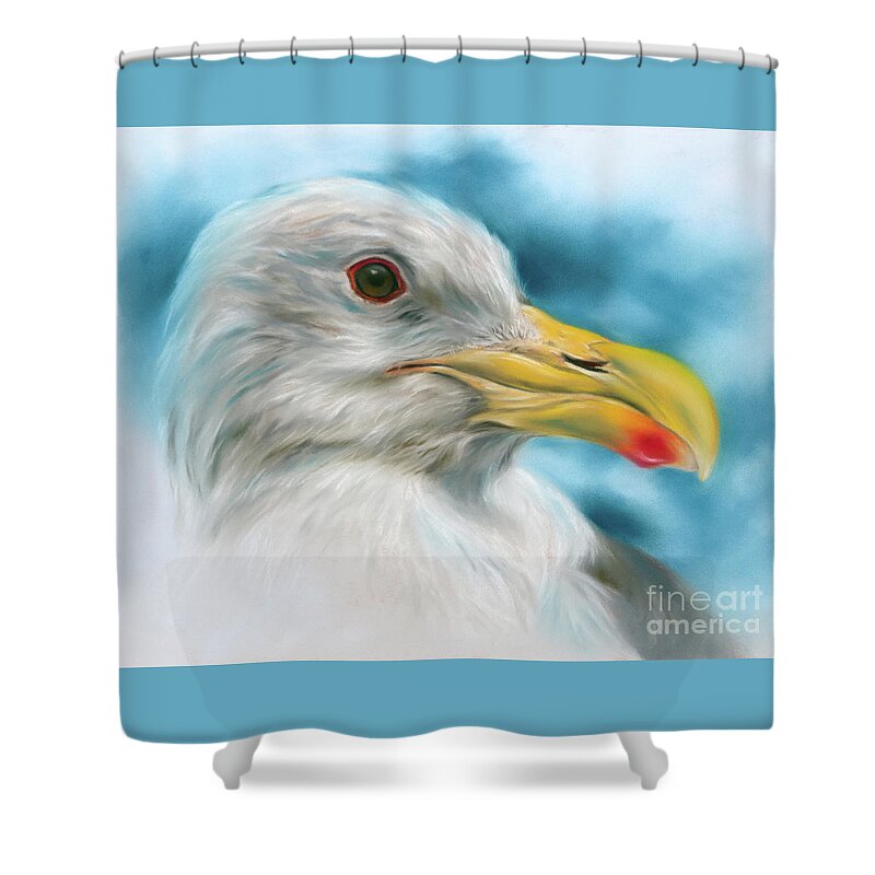 Bird Shower Curtain featuring the painting Seagull with Red Spotted Beak by MM Anderson