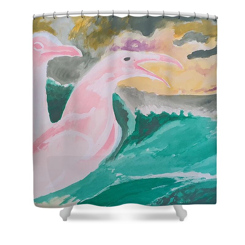 Seagulls Shower Curtain featuring the painting Seagulls with Waves by Enrico Garff