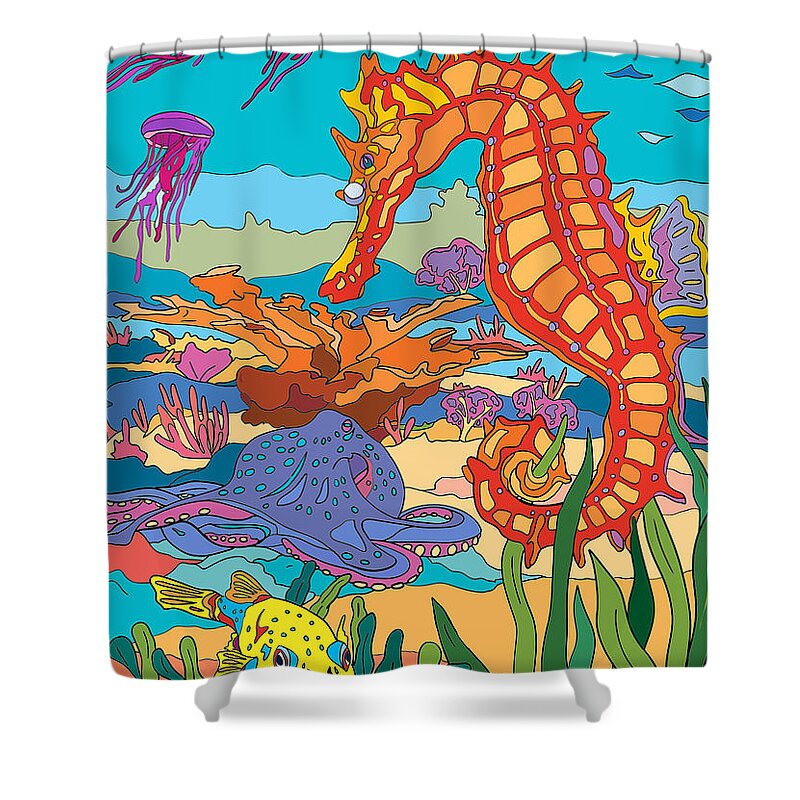 Seahorse Shower Curtain featuring the digital art Seahorse and Octopus by John Clark