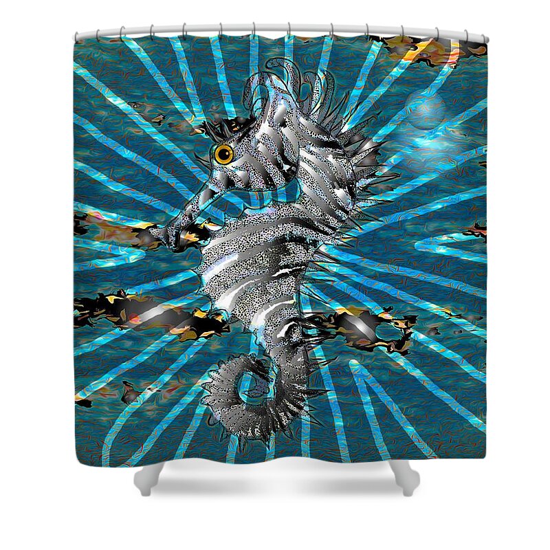 Seahorse Shower Curtain featuring the drawing Seahorse Shehorse Seashore by Joan Stratton