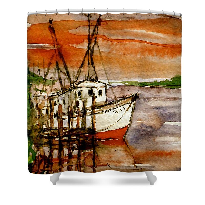 Fishing Boat Shower Curtain featuring the painting Seaking by Pete Maier