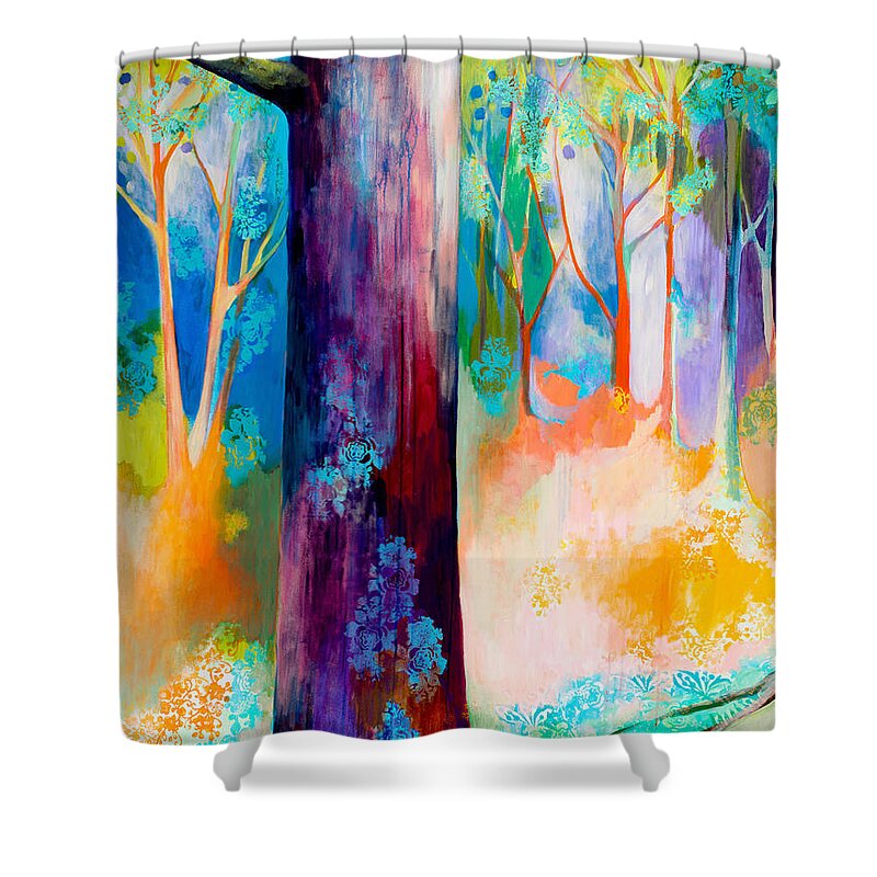 Tree Shower Curtain featuring the painting Searching for Forgotten Paths I by Jennifer Lommers