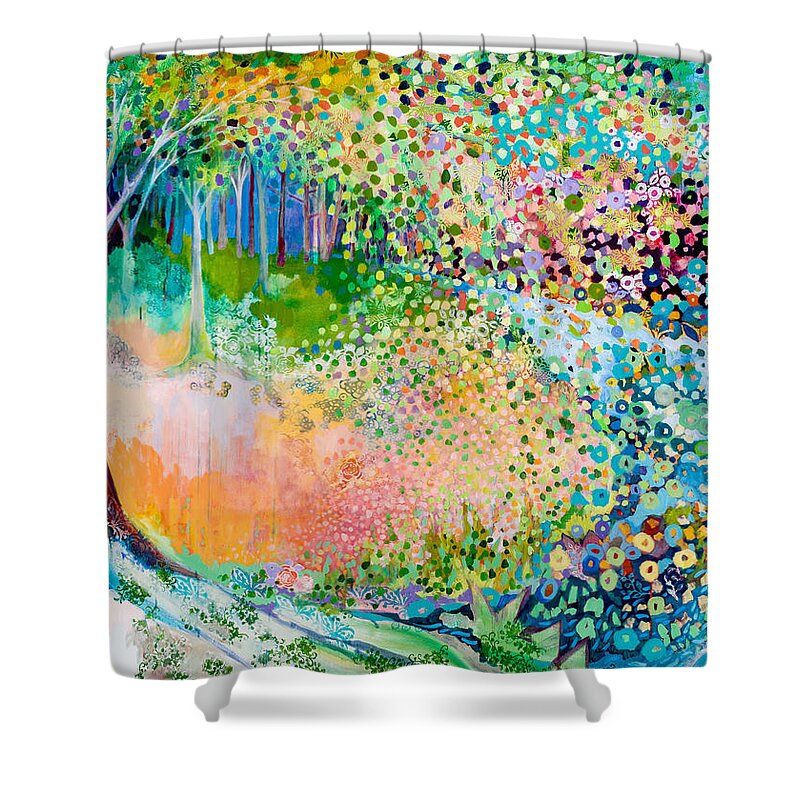 Landscape Shower Curtain featuring the painting Searching for Forgotten Paths II by Jennifer Lommers