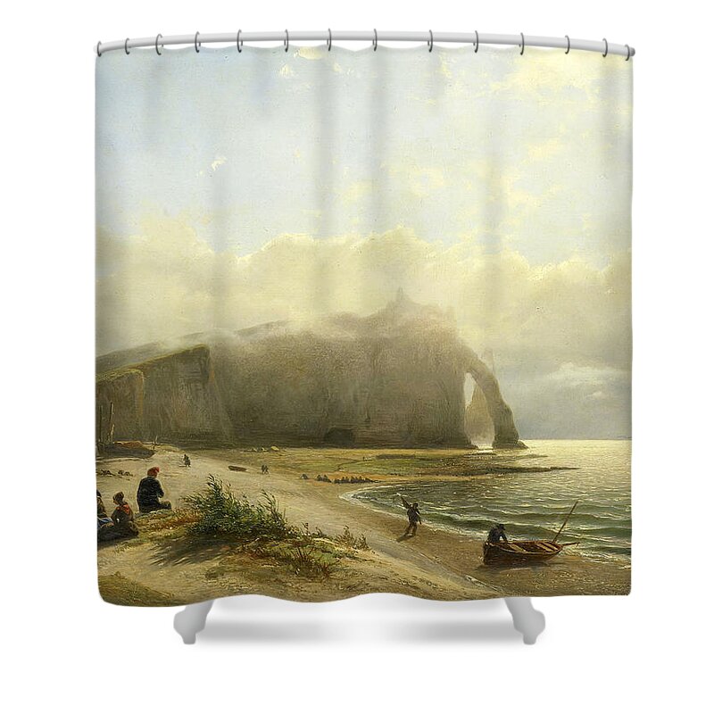Willem Antonie Van Deventer Shower Curtain featuring the painting Seascape near the Coast by Willem Antonie van Deventer