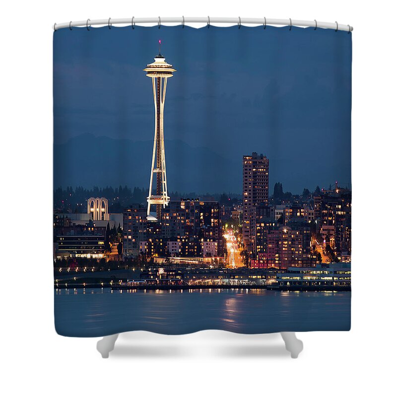Cityscape Shower Curtain featuring the photograph Seattle Lights Resized by Peggy Kahan
