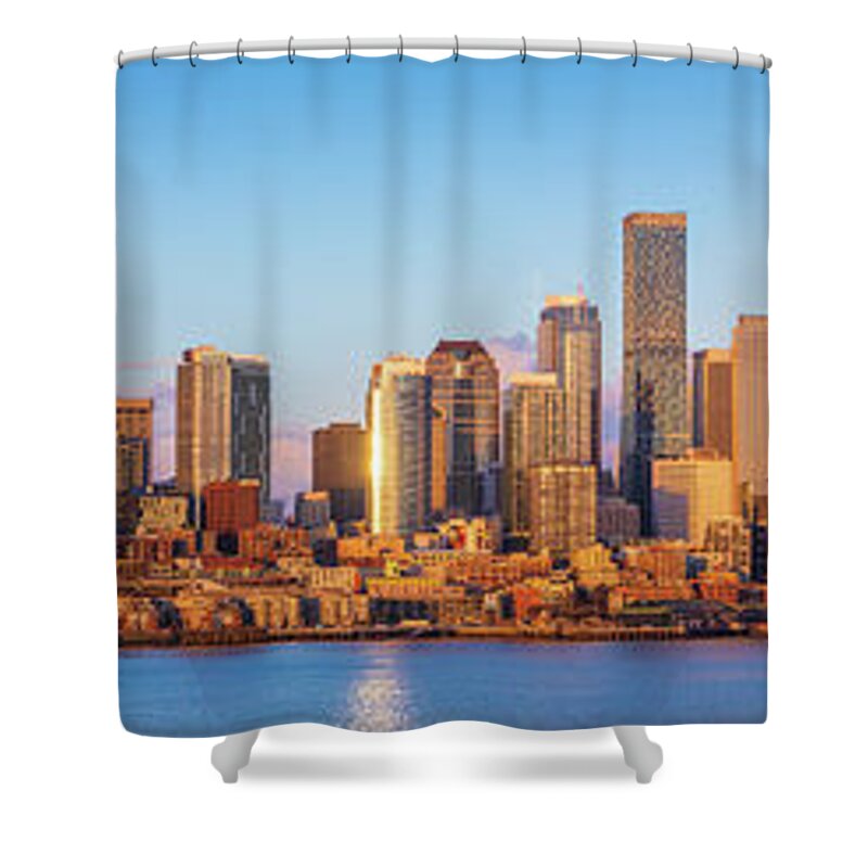 America Shower Curtain featuring the photograph Seattle Maritime Skyline Panorama by Inge Johnsson