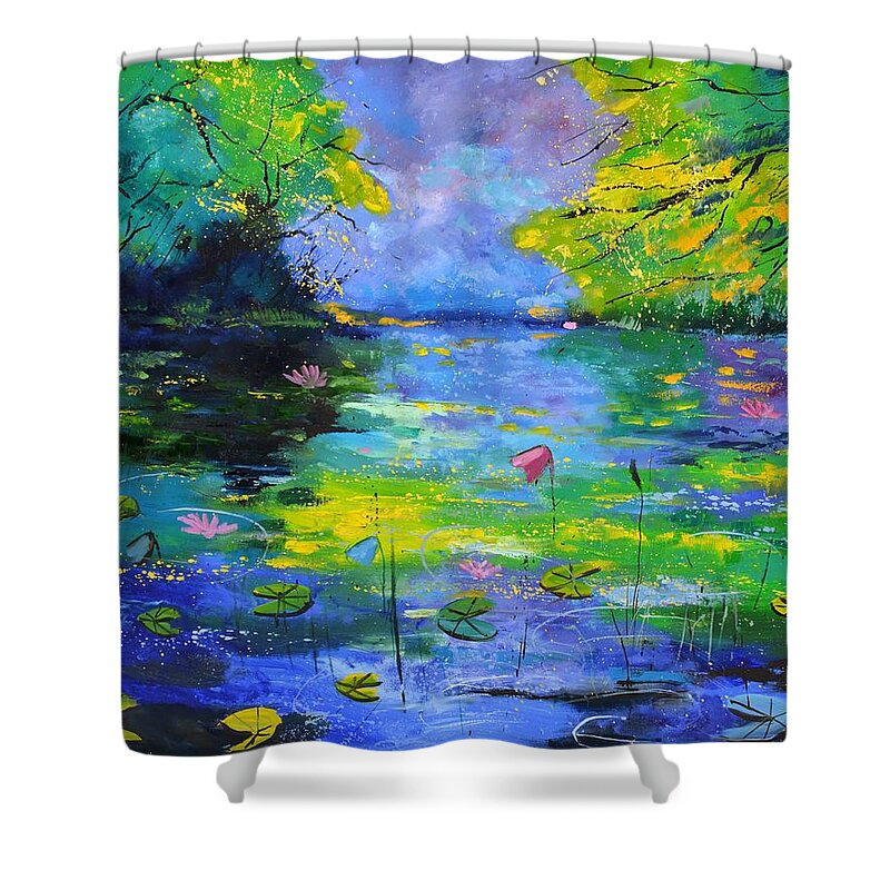 Landscape Shower Curtain featuring the painting Secret waters by Pol Ledent