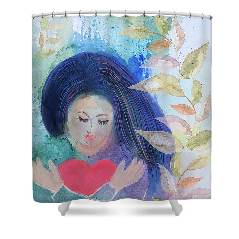 Love Shower Curtain featuring the mixed media Self Love, Self Hug by Stella Levi