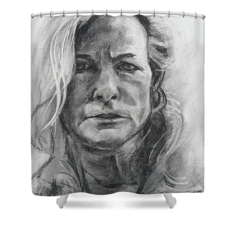 Self Portrait Shower Curtain featuring the drawing Self Portrait, 2015 by PJ Kirk