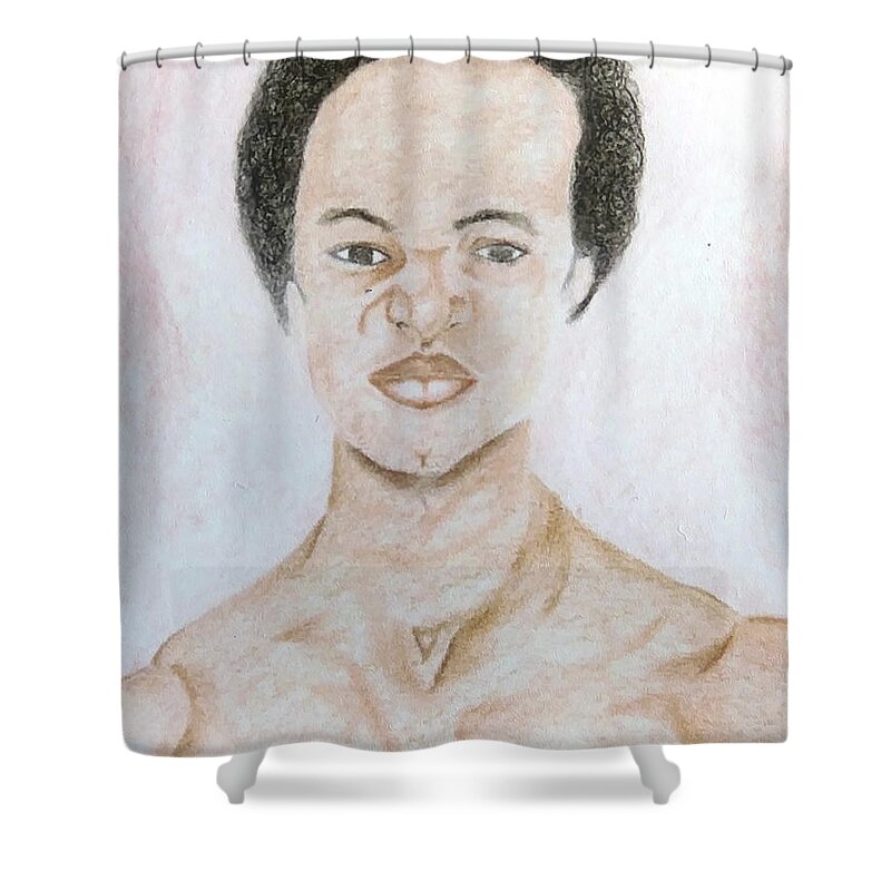 Black Art Shower Curtain featuring the drawing Self Portrait by Donald C-Note Hooker