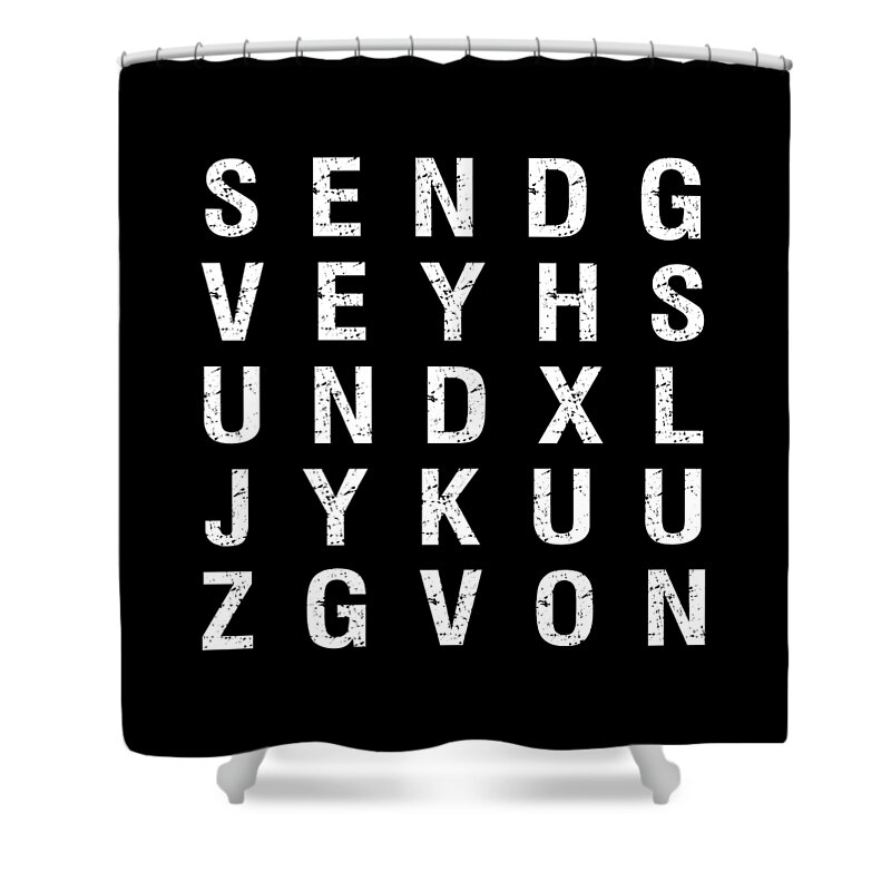 Funny Shower Curtain featuring the digital art Send Nudes Word Search by Flippin Sweet Gear