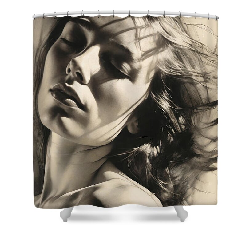 Pencil Shower Curtain featuring the drawing Sensual Face No.1 by My Head Cinema