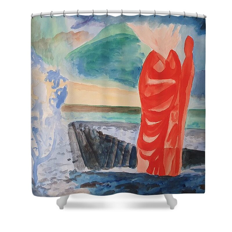 Classical Greek Sculpture Shower Curtain featuring the painting Separation of the Waters by Enrico Garff
