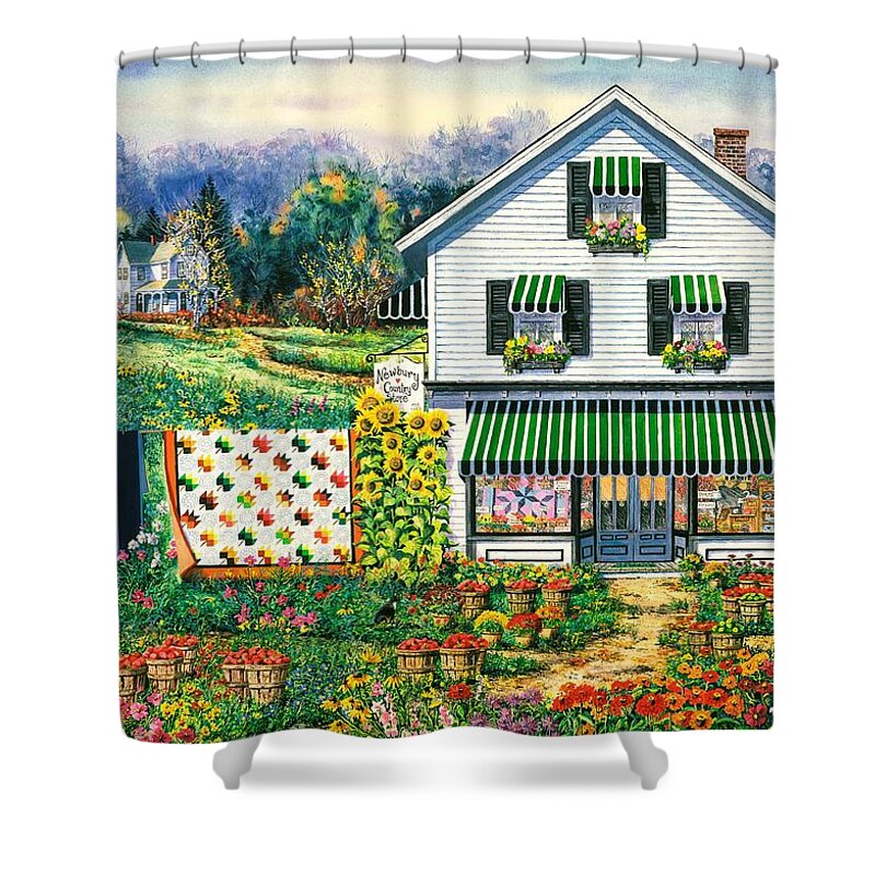 Country Store Awnings Shower Curtain featuring the painting September Gold by Diane Phalen