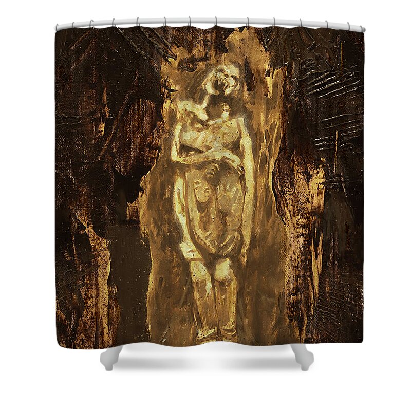 Skull Shower Curtain featuring the painting Sepulchral Shriek by Sv Bell