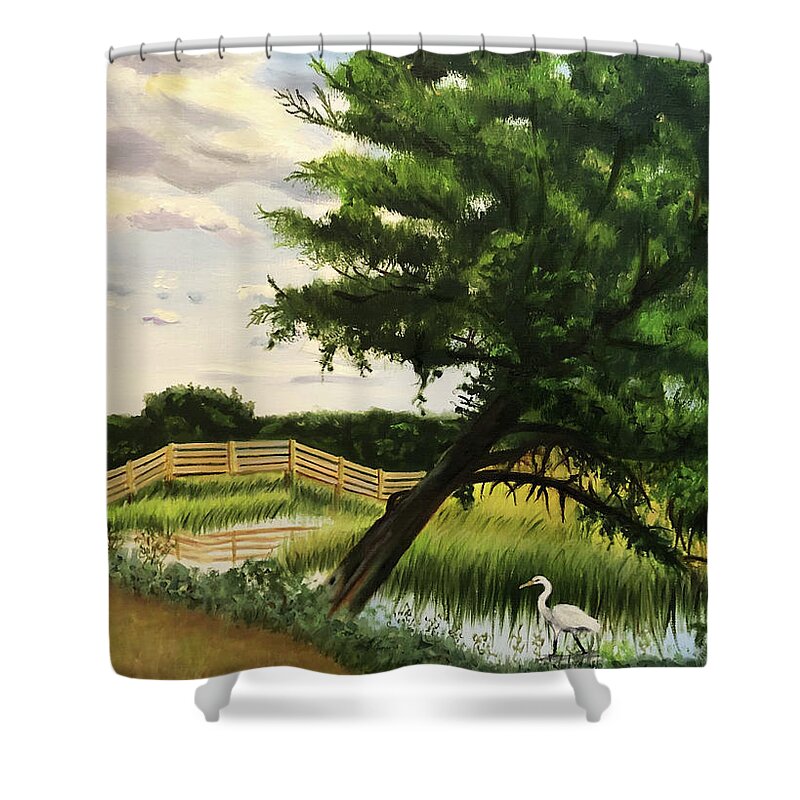Coastal Shower Curtain featuring the painting Serene Reflections by Jill Ciccone Pike