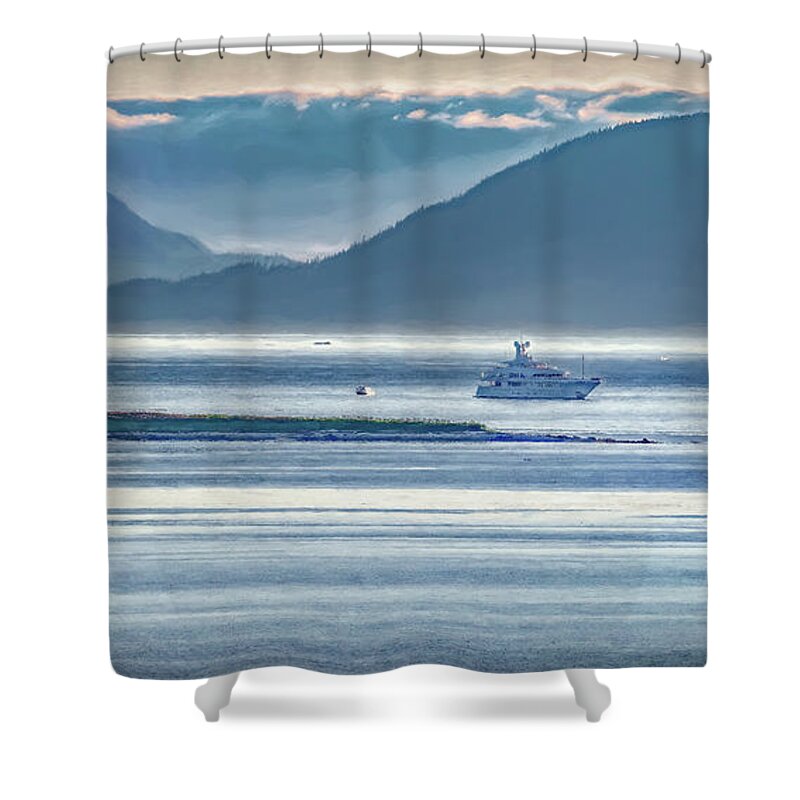 Alaska Shower Curtain featuring the photograph Serenity Along Alaska's Inside Passage, Painterly by Marcy Wielfaert