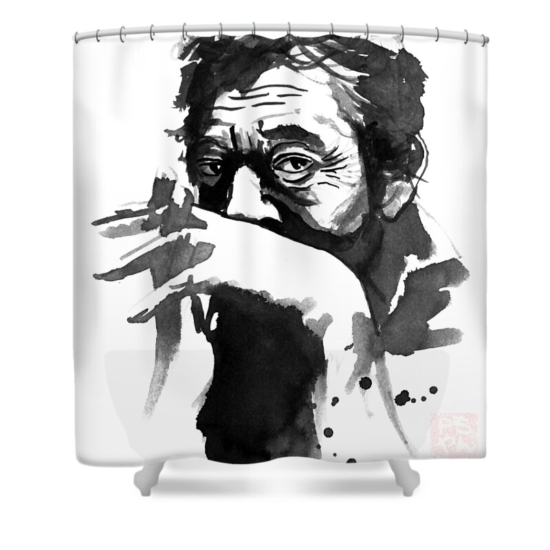 Serge Gainsbourg Shower Curtain featuring the painting Serge Gainsbourg by Pechane Sumie