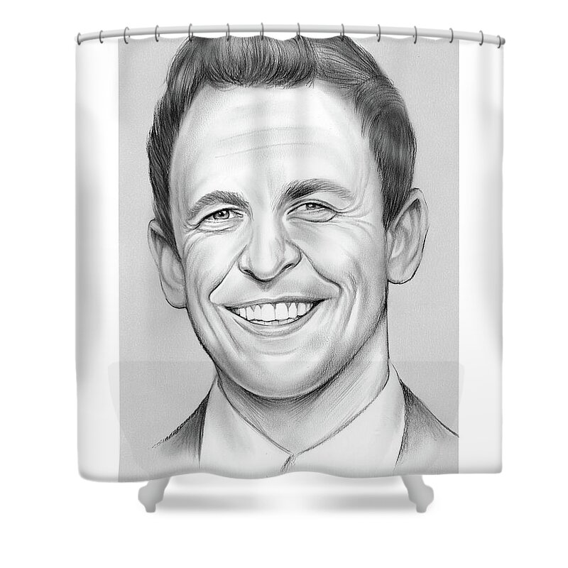 Seth Meyers Shower Curtain featuring the drawing Seth Meyers by Greg Joens
