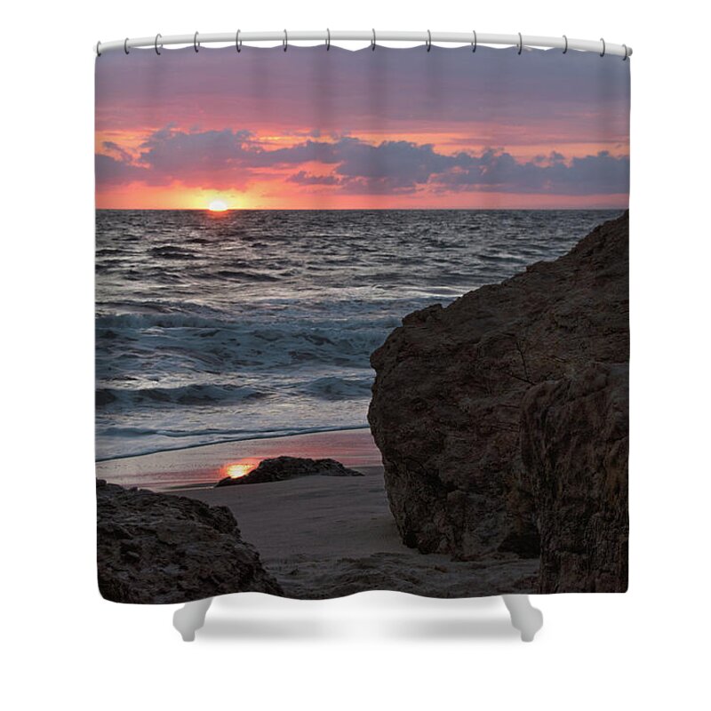 Beach Shower Curtain featuring the photograph Setting Sun Dipping Below the Horizon by Matthew DeGrushe