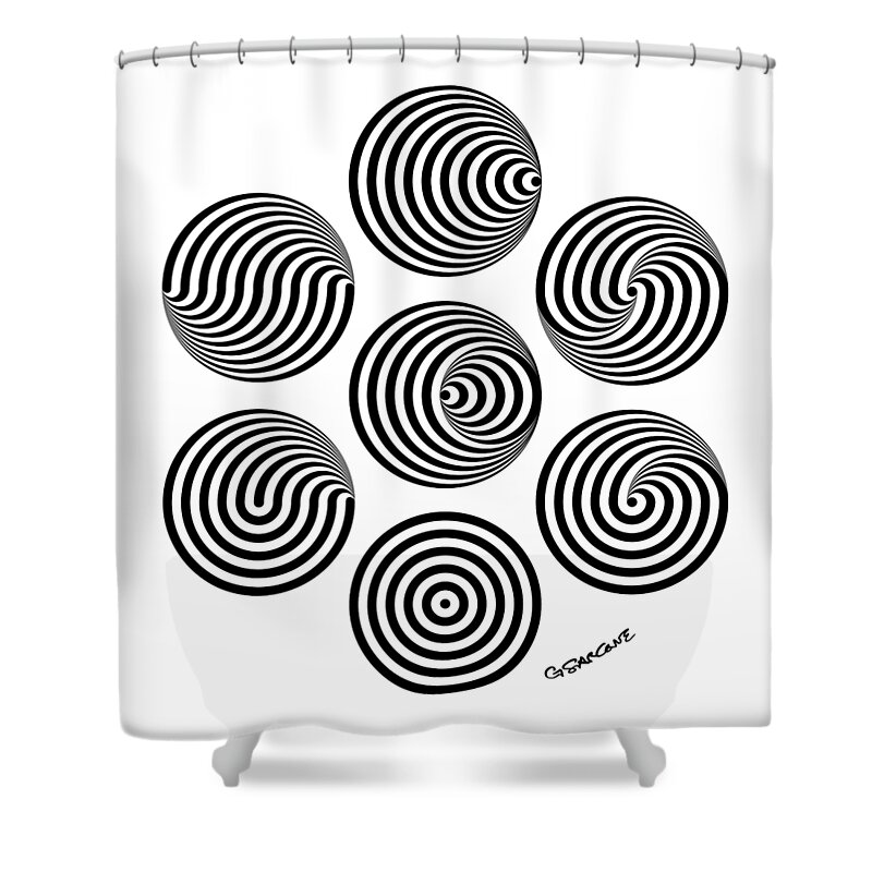Op Art Shower Curtain featuring the mixed media Seven Eclipses by Gianni Sarcone
