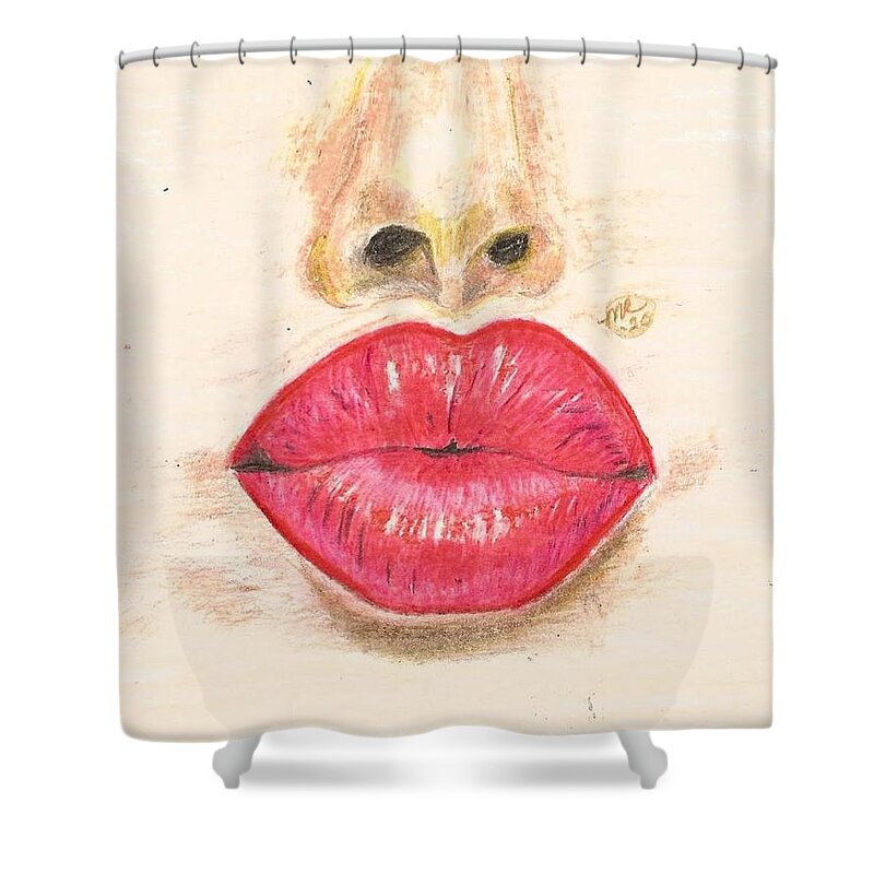 Sexy Red Lips Shower Curtain featuring the painting Sexy Red Lips by Monica Resinger