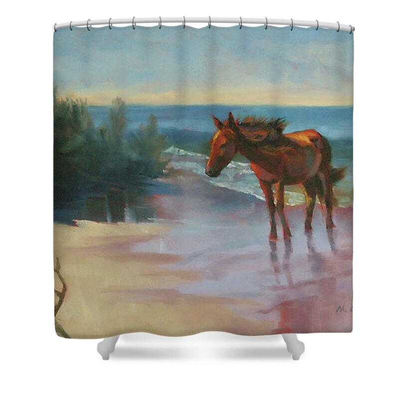 Wild Horse Shower Curtain featuring the painting Shackleford Wild by Marguerite Chadwick-Juner