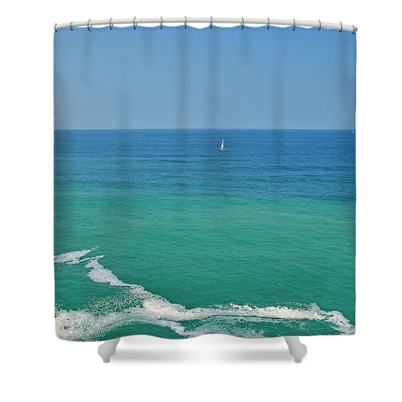 Shades Of Blue Shower Curtain featuring the photograph Shades of blue in the Bay of Biscay by Monika Salvan