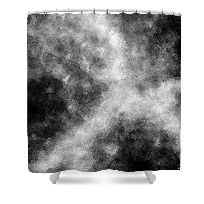 Black Shower Curtain featuring the painting Shadow Games 1 - Contemporary Abstract - Abstract Expressionist painting - Black, White and Grey by Studio Grafiikka