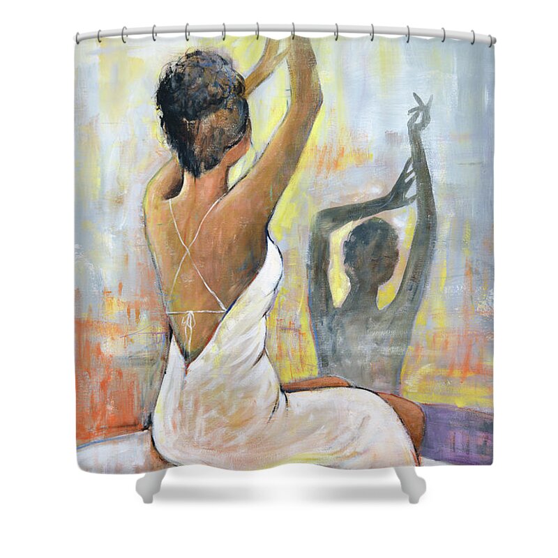 Women Art Shower Curtain featuring the painting Shadow Play by Amy Giacomelli