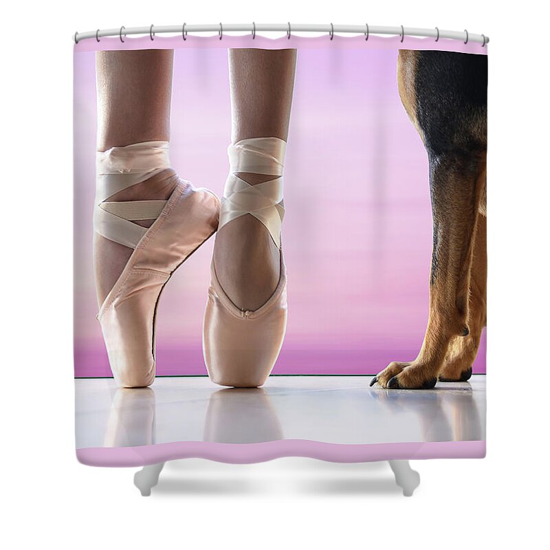 Dance Shower Curtain featuring the photograph shall we dance - Pink by Laura Fasulo