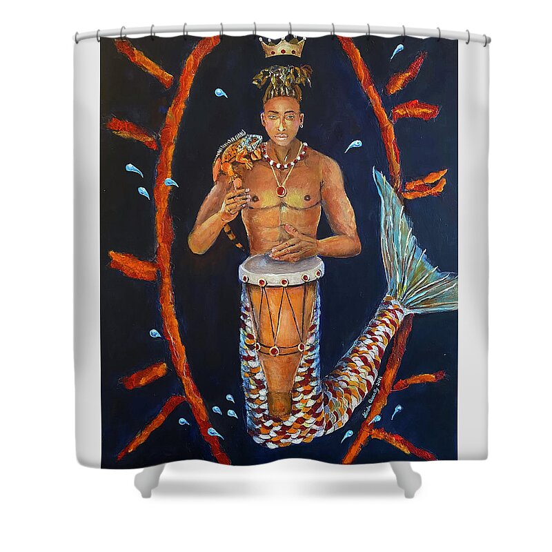 Shango Shower Curtain featuring the mixed media Shango by Linda Queally by Linda Queally
