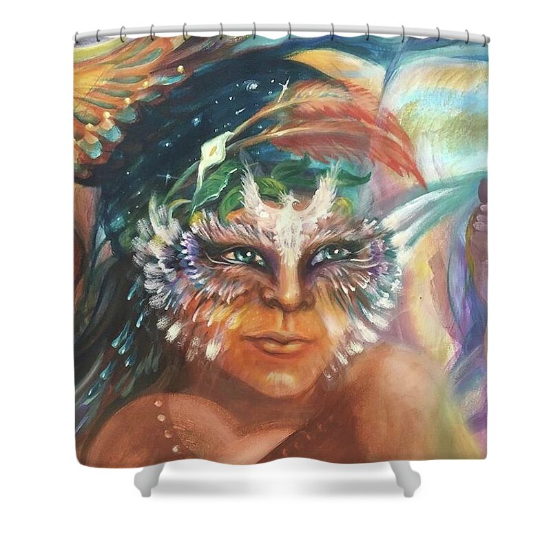 Face Mask Shower Curtain featuring the painting Shape Shifter by Sofanya White