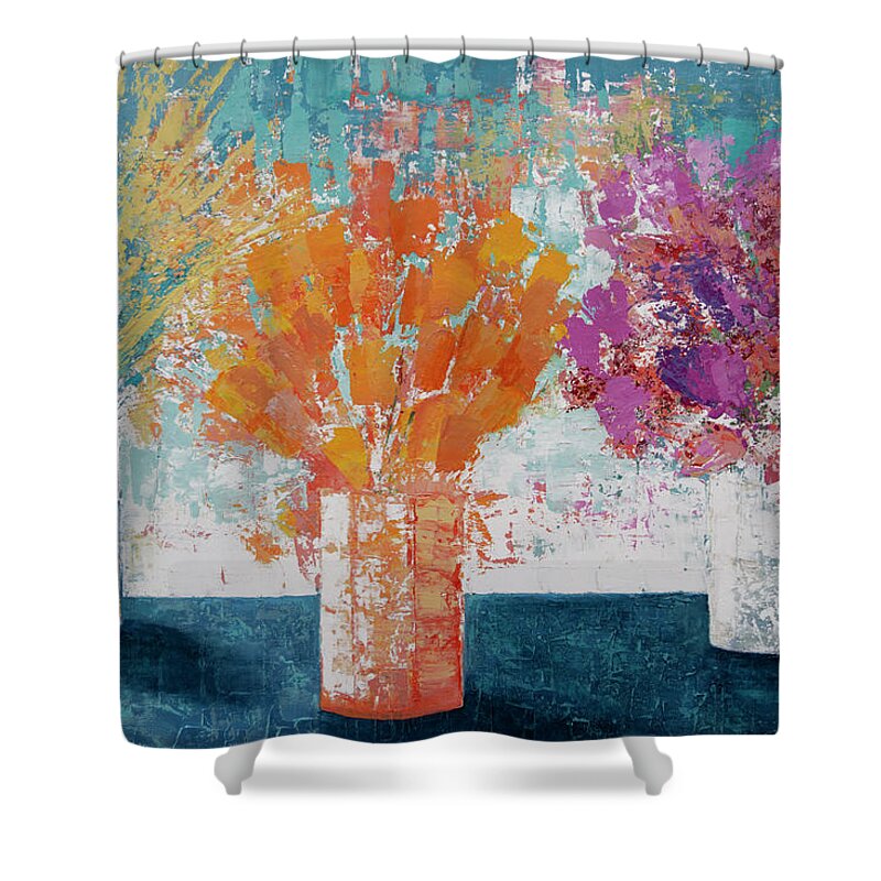 Floral Shower Curtain featuring the painting Sharing the Joy by Linda Bailey