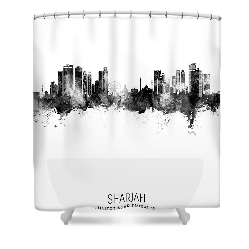 Sharjah Shower Curtain featuring the digital art Sharjah Skyline #18 by Michael Tompsett