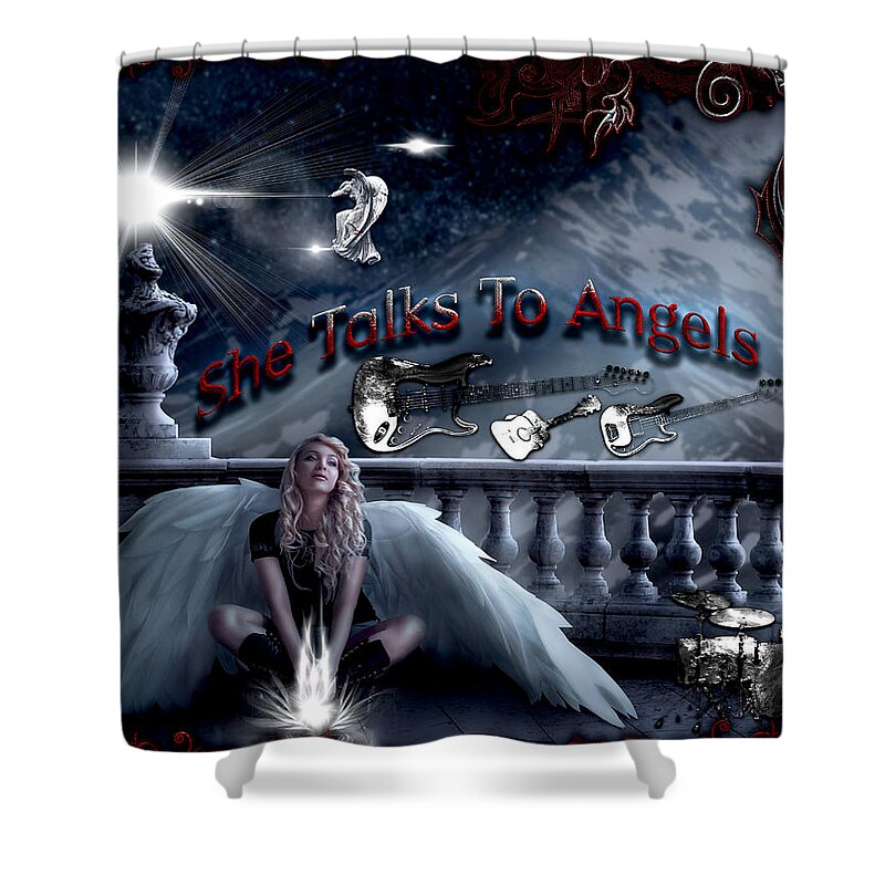 She Talks To Angels Shower Curtain featuring the digital art She Talks To Angels by Michael Damiani