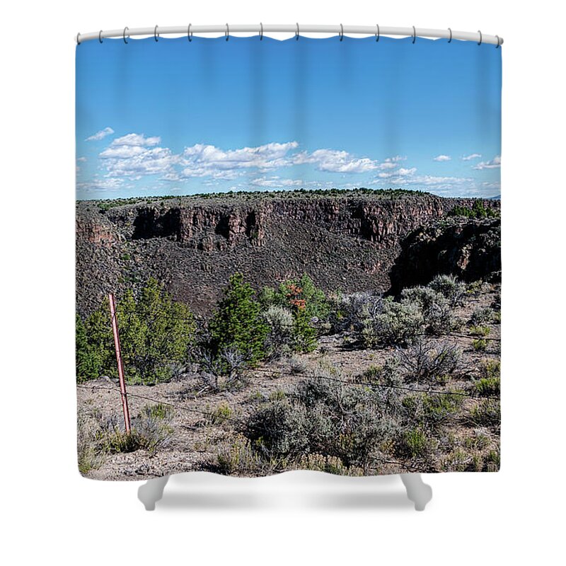 East Rim Trail Shower Curtain featuring the photograph Sheeps Crossing Overlook to East Rim Trail at Wild Rivers Recreation New Mexico by Debra Martz