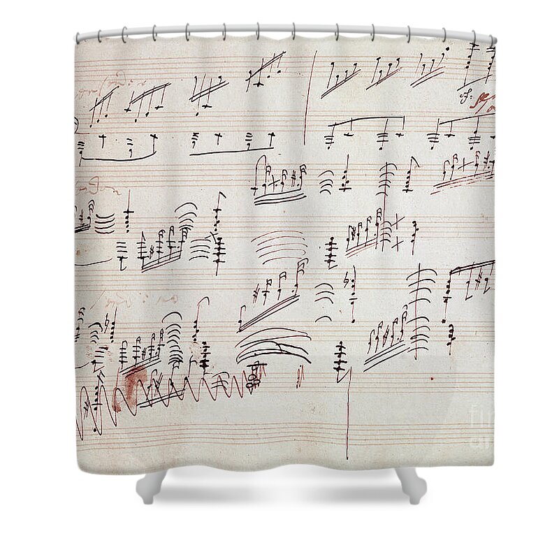 Beethoven Shower Curtain featuring the drawing Sheet music for the Moonlight Sonata by Beethoven by Beethoven