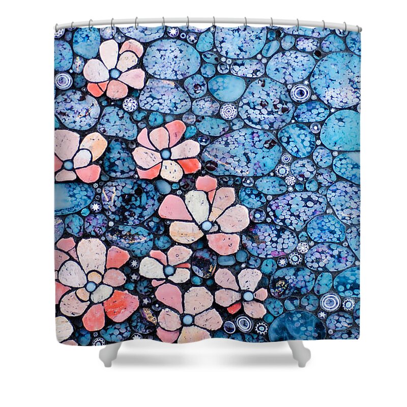 Flowers Shower Curtain featuring the glass art Shell Flower by Cherie Bosela