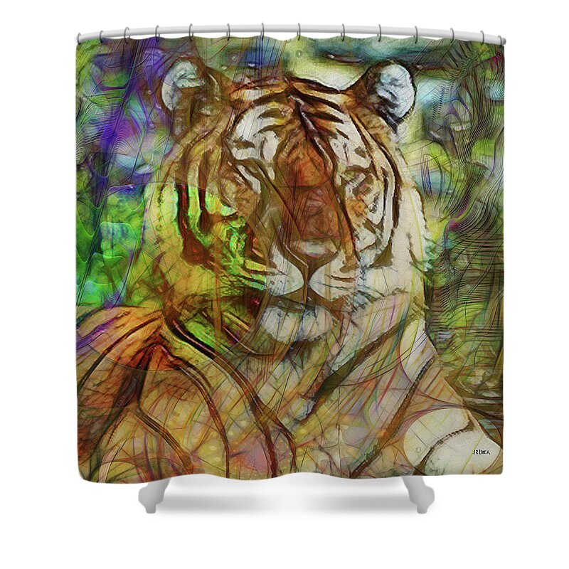 Tiger Shower Curtain featuring the digital art Shere Khan - Square Version by Studio B Prints
