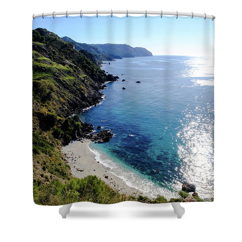 Andalucía Shower Curtain featuring the photograph Shimmering Mediterranean by Gary Browne
