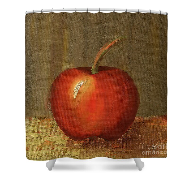 Food Shower Curtain featuring the digital art Shiny Red Apple by Lois Bryan