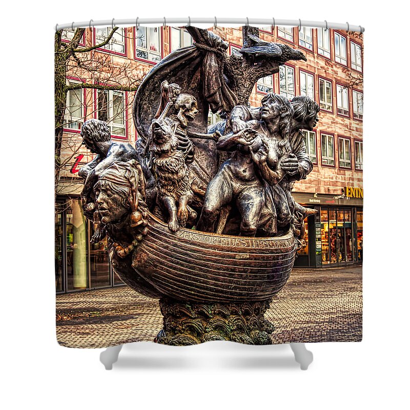 Ship Of Fools Shower Curtain featuring the photograph Ship of Fools Water Fountain Nuremberg by Tatiana Travelways