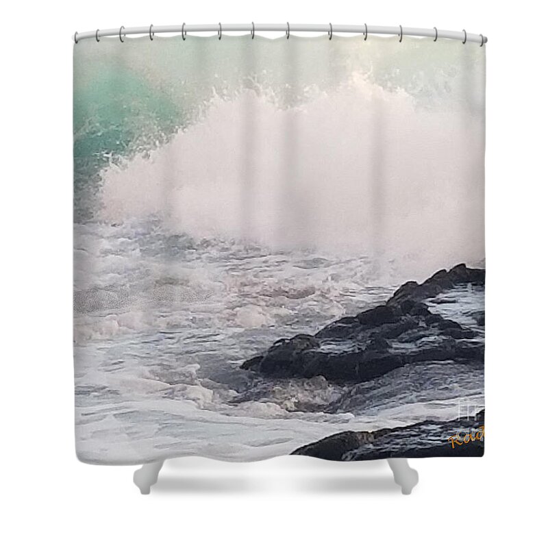 Ocean Shower Curtain featuring the mixed media Shore Break by Radine Coopersmith