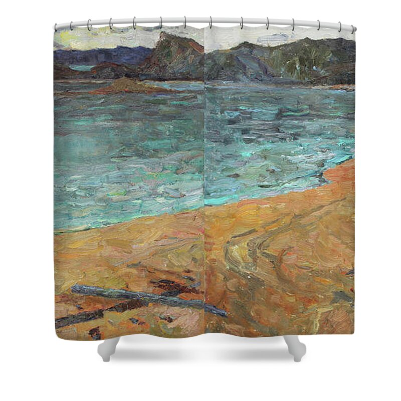 Plein Air Shower Curtain featuring the painting Shore of Teriberka by Juliya Zhukova