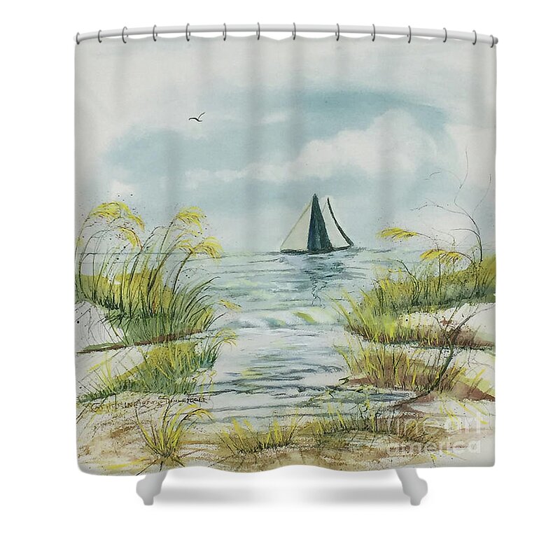 Seascape Watercolor Shower Curtain featuring the painting Watercolor, Shore View at Delray Beach by Catherine Ludwig Donleycott