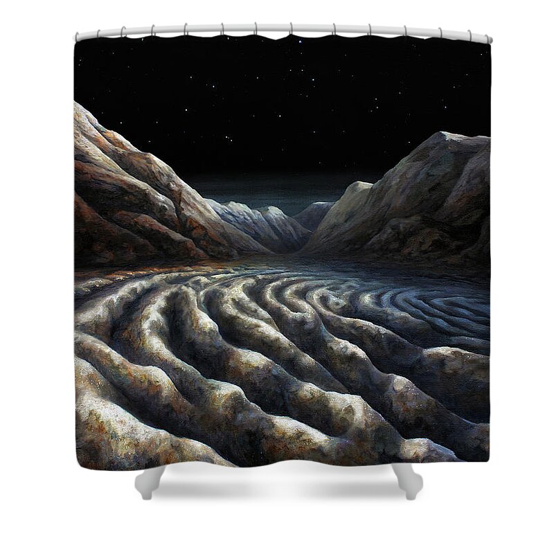 Pluto Shower Curtain featuring the painting Shoreline of Sputnik Planum by Lucy West